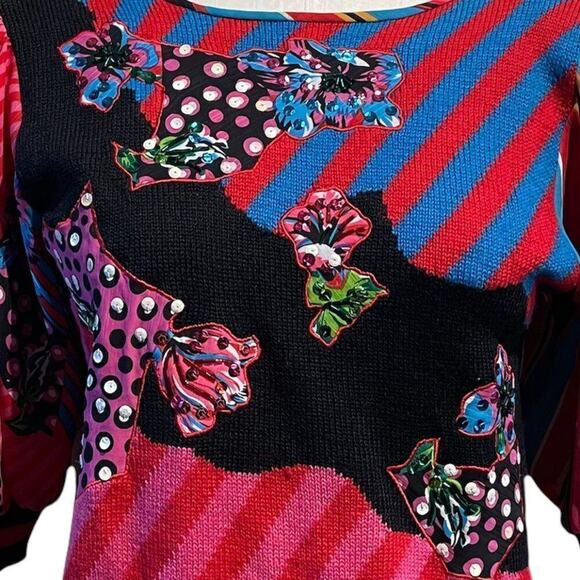 Diane Freis VINTAGE 80's Bright Knit Sweater Small - Picture 3 of 10